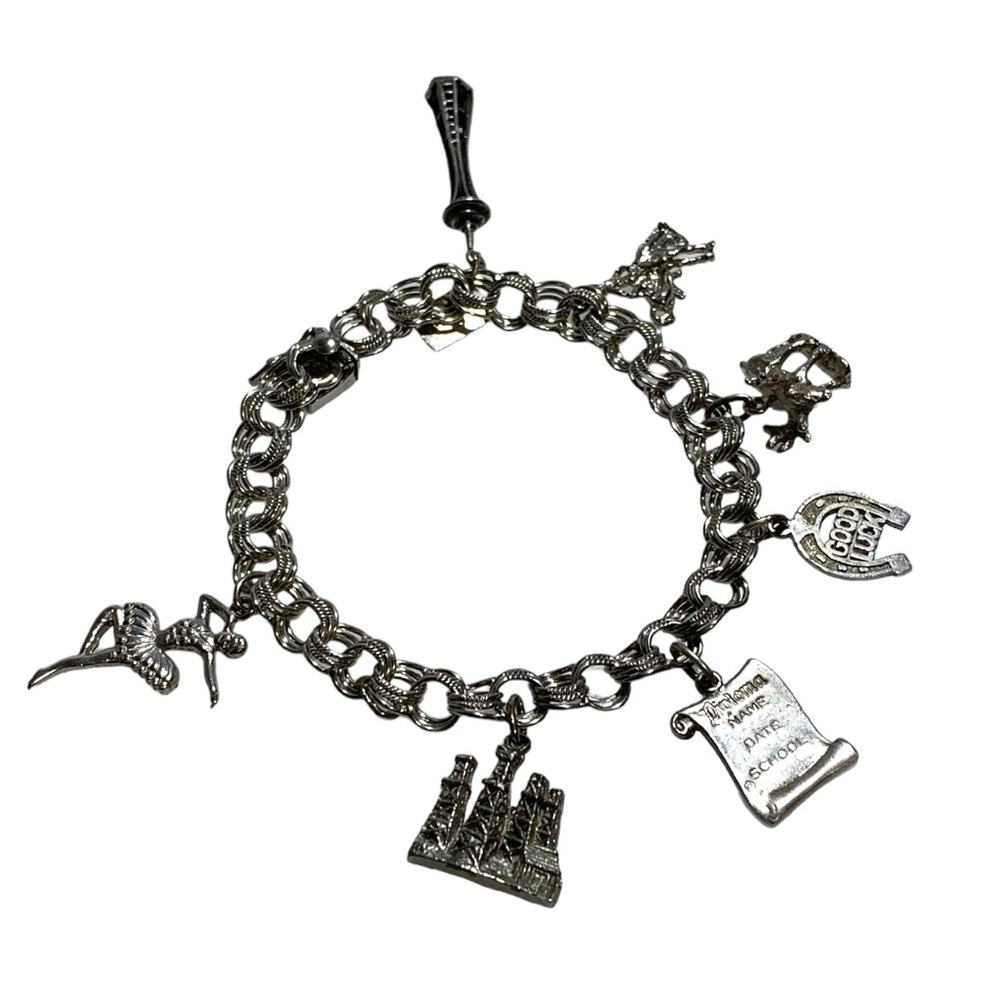 Vintage 1970’s Sterling Silver Charm Bracelet with 7 Charms - Picture 3 of 16